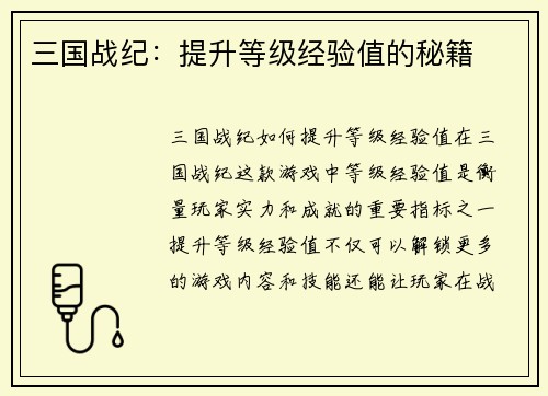 三国战纪：提升等级经验值的秘籍